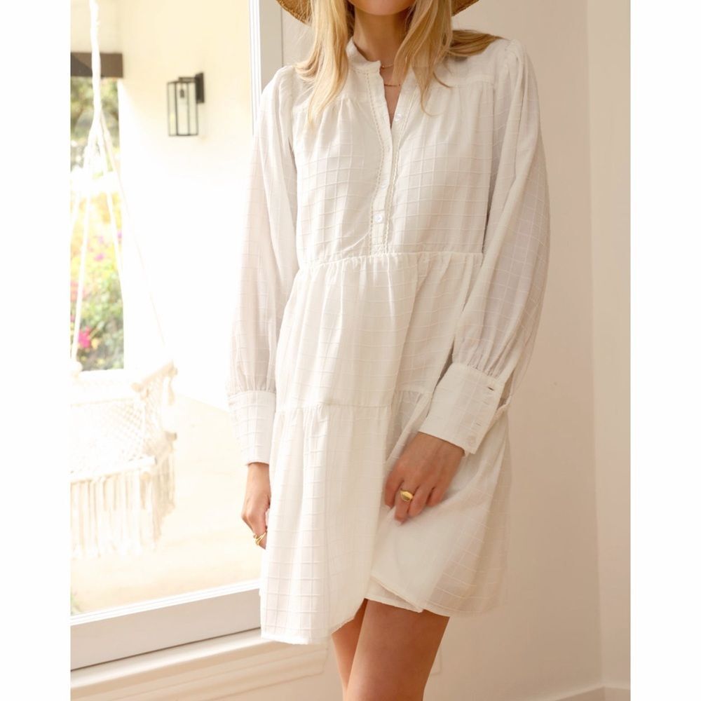 Greylin Pattern Texture Teagan Windowpane Popover Mini Dress Size Small White - Picture 3 of 11